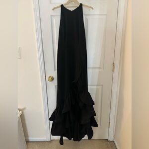 Betsy & Adam Black Sleeveless Maxi Dress with Ruffle Cascade